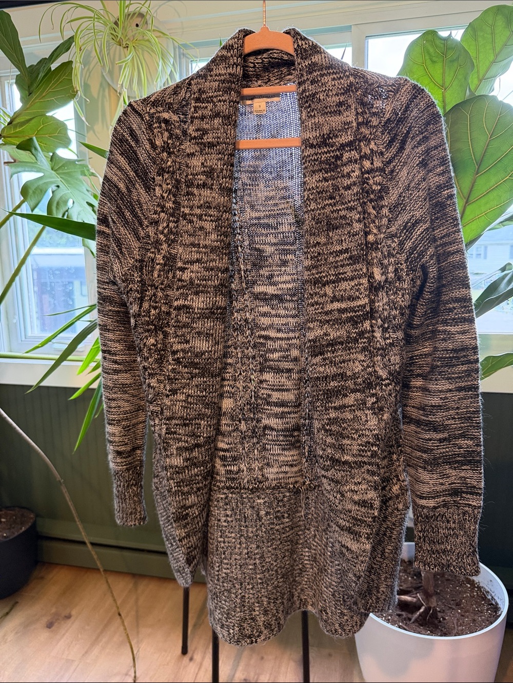 JohnPaulRichard Marled Open-Front Shawl Collar Cardigan - Gray/Black